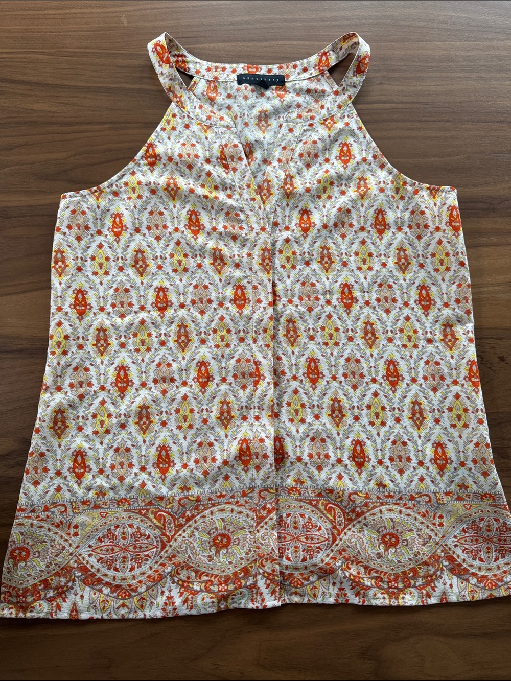 Sanctuary Orange & Yellow Paisley Halter Sleeveless Top With Hidden Buttons